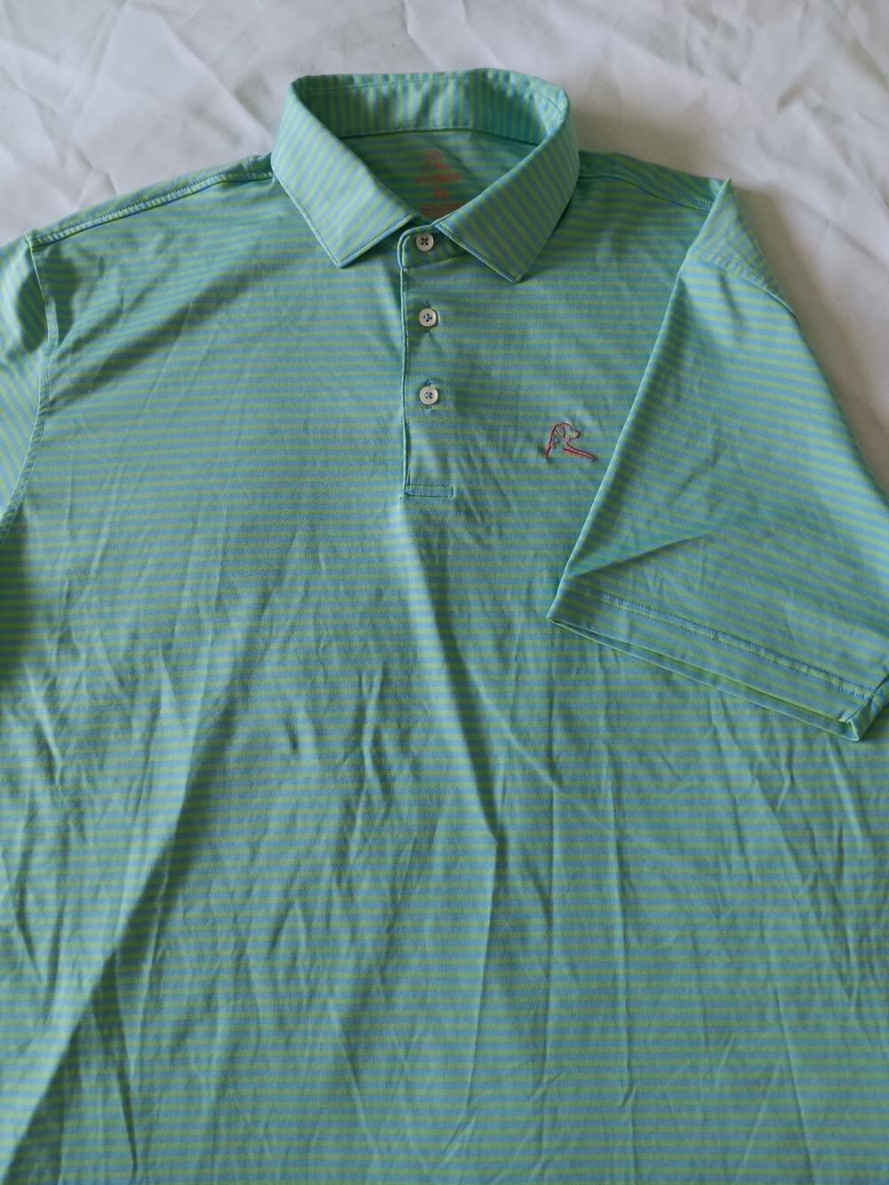 Rhoback Birdie Men’s Golf Polo Shirt Green Blue Striped XL Extra Large